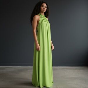 Oubeini Gown Maxi Dress Size M/L Lime Green Sleeveless Halter Neck Keyhole Back